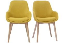 Fauteuils scandinaves en tissu effet velours jaune moutarde et bois clair massif (lot de 2) HOLO