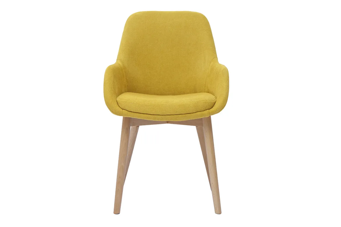 Fauteuils scandinaves en tissu effet velours jaune moutarde et bois clair massif (lot de 2) HOLO