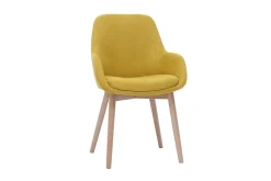 Fauteuils scandinaves en tissu effet velours jaune moutarde et bois clair massif (lot de 2) HOLO