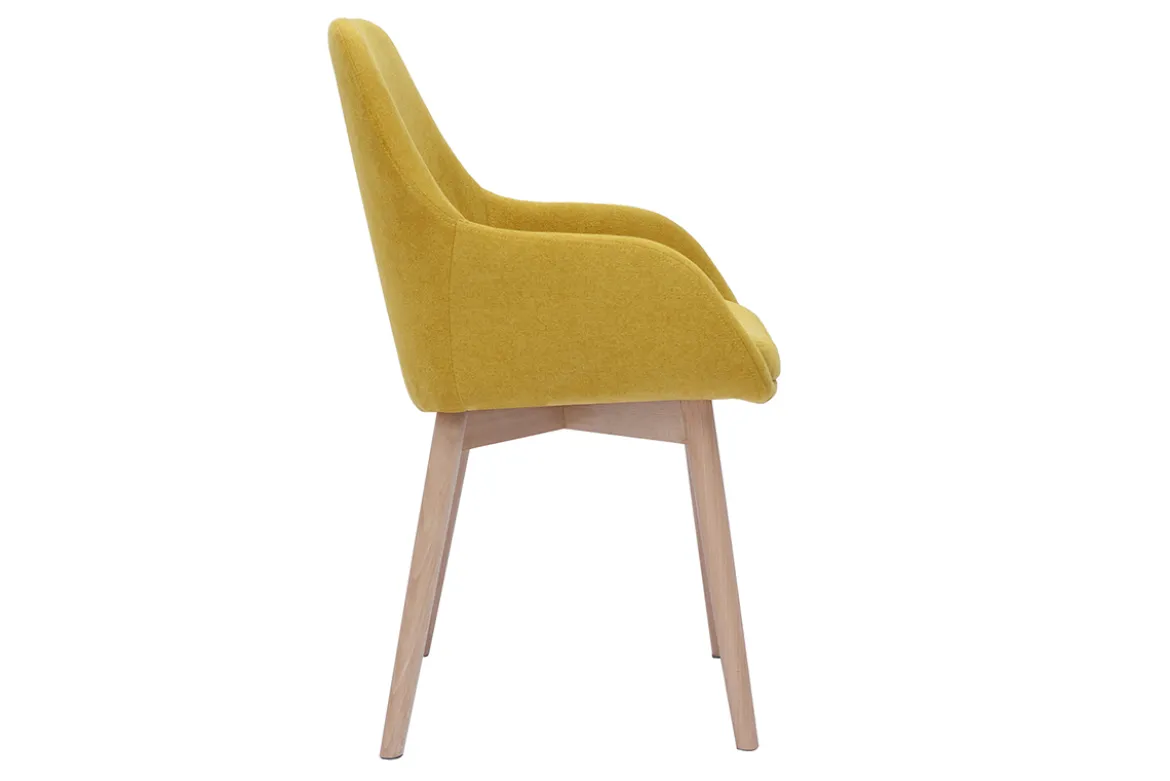 Fauteuils scandinaves en tissu effet velours jaune moutarde et bois clair massif (lot de 2) HOLO