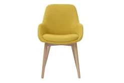 Fauteuils scandinaves en tissu effet velours jaune moutarde et bois clair massif (lot de 2) HOLO
