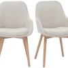 Fauteuils scandinaves en tissu effet velours beige et bois clair massif (lot de 2) HOLO