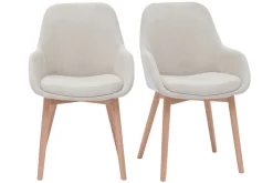 Fauteuils scandinaves en tissu effet velours beige et bois clair massif (lot de 2) HOLO