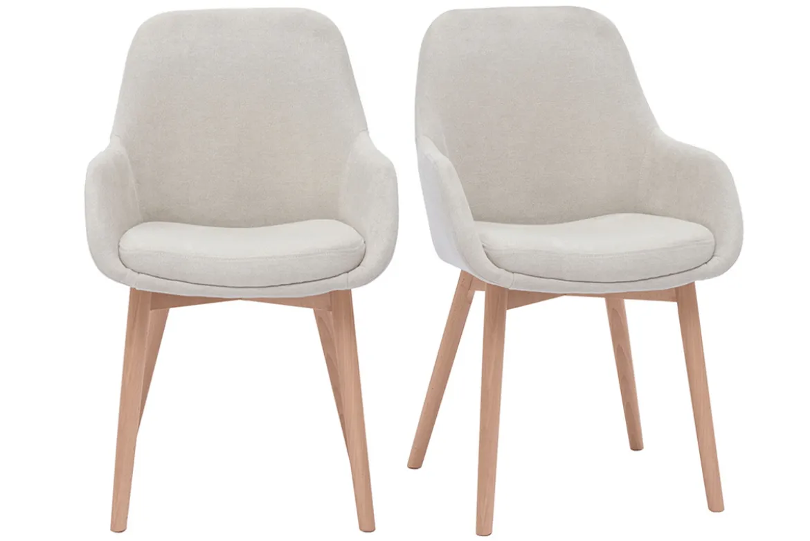 Fauteuils scandinaves en tissu effet velours beige et bois clair massif (lot de 2) HOLO