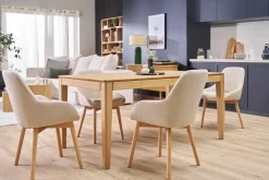 Fauteuils scandinaves en tissu effet velours beige et bois clair massif (lot de 2) HOLO