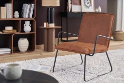 Fauteuil vintage marron et métal noir MERCY