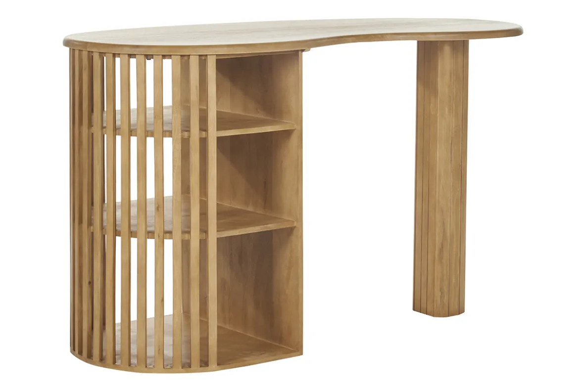 Ilot - table de bar avec rangements en bois clair manguier massif H90 cm LOBIO