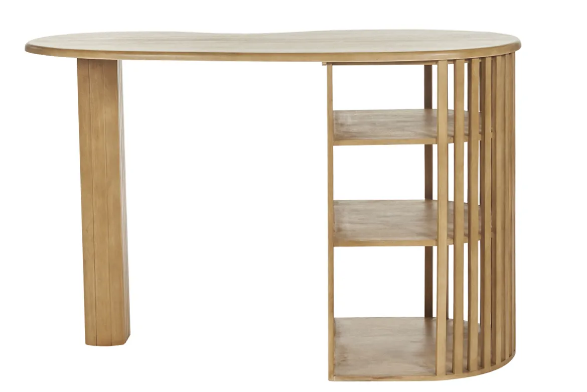 Ilot - table de bar avec rangements en bois clair manguier massif H90 cm LOBIO