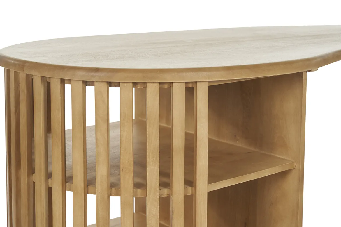 Ilot - table de bar avec rangements en bois clair manguier massif H90 cm LOBIO