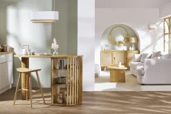 Ilot - table de bar avec rangements en bois clair manguier massif H90 cm LOBIO