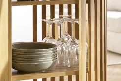 Ilot - table de bar avec rangements en bois clair manguier massif H90 cm LOBIO