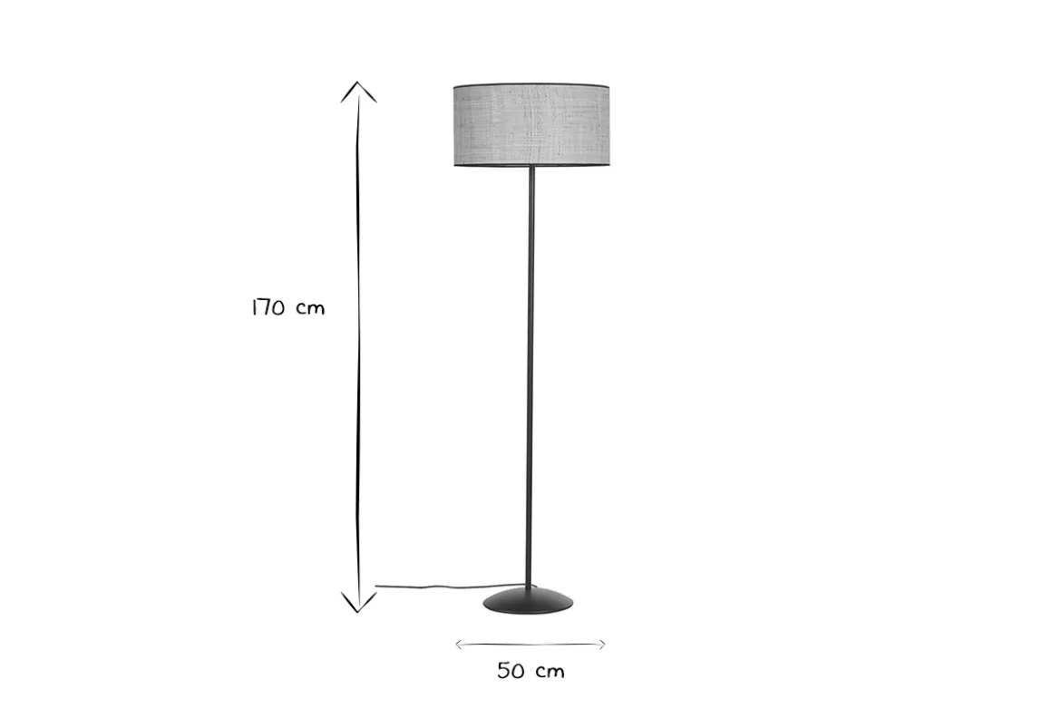 Lampadaire en rabane et métal noir H170 cm ALOE