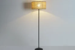Lampadaire en rabane et métal noir H170 cm ALOE