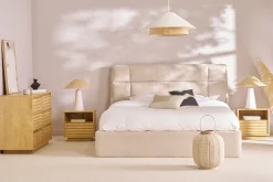 Lampe à poser blanche en céramique et abat-jour en rabane H47 cm JUNI