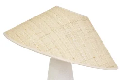 Lampe à poser blanche en céramique et abat-jour en rabane H47 cm JUNI