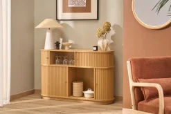Lampe à poser blanche en céramique et abat-jour en rabane H47 cm JUNI