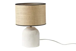 Lampe à poser blanche en céramique effet pierre et abat-jour en raphia H35 cm ROCHA