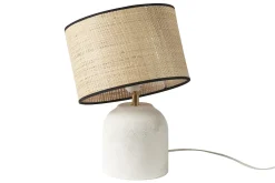 Lampe à poser blanche en céramique effet pierre et abat-jour en raphia H35 cm ROCHA