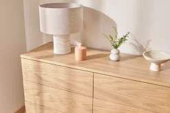 Lampe à poser design effet travertin et abat-jour en lin H37 cm SEMA