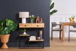 Lampe à poser design effet travertin et abat-jour en lin H37 cm SEMA