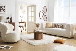Lampe à poser design effet travertin et abat-jour en lin H37 cm SEMA