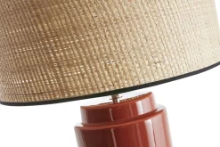 Lampe à poser en céramique émaillée terracotta et abat-jour en raphia naturel H64 cm MAJES