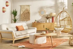 Lampe à poser en céramique émaillée terracotta et abat-jour en raphia naturel H64 cm MAJES