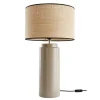Lampe à poser en céramique émaillée taupe et abat-jour en raphia naturel H64 cm MAJES