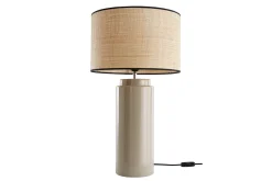 Lampe à poser en céramique émaillée taupe et abat-jour en raphia naturel H64 cm MAJES