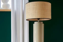 Lampe à poser en céramique émaillée taupe et abat-jour en raphia naturel H64 cm MAJES