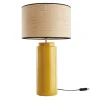 Lampe à poser en céramique émaillée jaune et abat-jour en raphia naturel H64 cm MAJES