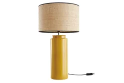 Lampe à poser en céramique émaillée jaune et abat-jour en raphia naturel H64 cm MAJES
