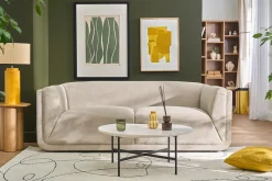 Lampe à poser en céramique émaillée jaune et abat-jour en raphia naturel H64 cm MAJES