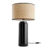 Lampe à poser en céramique émaillée noire et abat-jour en raphia naturel H64 cm MAJES
