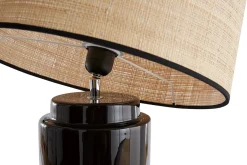 Lampe à poser en céramique émaillée noire et abat-jour en raphia naturel H64 cm MAJES