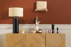 Lampe à poser en céramique émaillée noire et abat-jour en raphia naturel H64 cm MAJES