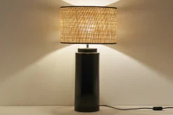Lampe à poser en céramique émaillée noire et abat-jour en raphia naturel H64 cm MAJES