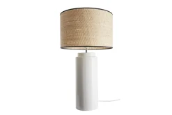 Lampe à poser en céramique émaillée blanche et abat-jour en raphia naturel H64 cm MAJES
