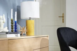 Lampe à poser en céramique émaillée jaune et abat-jour écru H53 cm BERRO