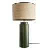 Lampe à poser en céramique émaillée verte et abat-jour en raphia naturel H64 cm MAJES