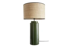 Lampe à poser en céramique émaillée verte et abat-jour en raphia naturel H64 cm MAJES