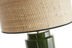 Lampe à poser en céramique émaillée verte et abat-jour en raphia naturel H64 cm MAJES