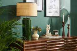 Lampe à poser en céramique émaillée verte et abat-jour en raphia naturel H64 cm MAJES