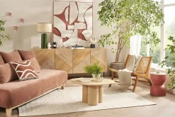 Lampe à poser en céramique émaillée verte et abat-jour en raphia naturel H64 cm MAJES