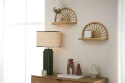 Lampe à poser en céramique émaillée verte et abat-jour en raphia naturel H64 cm MAJES