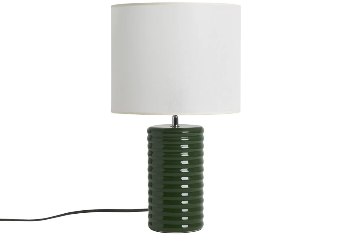 Lampe à poser en céramique émaillée vert foncé et abat-jour écru H53 cm BERRO
