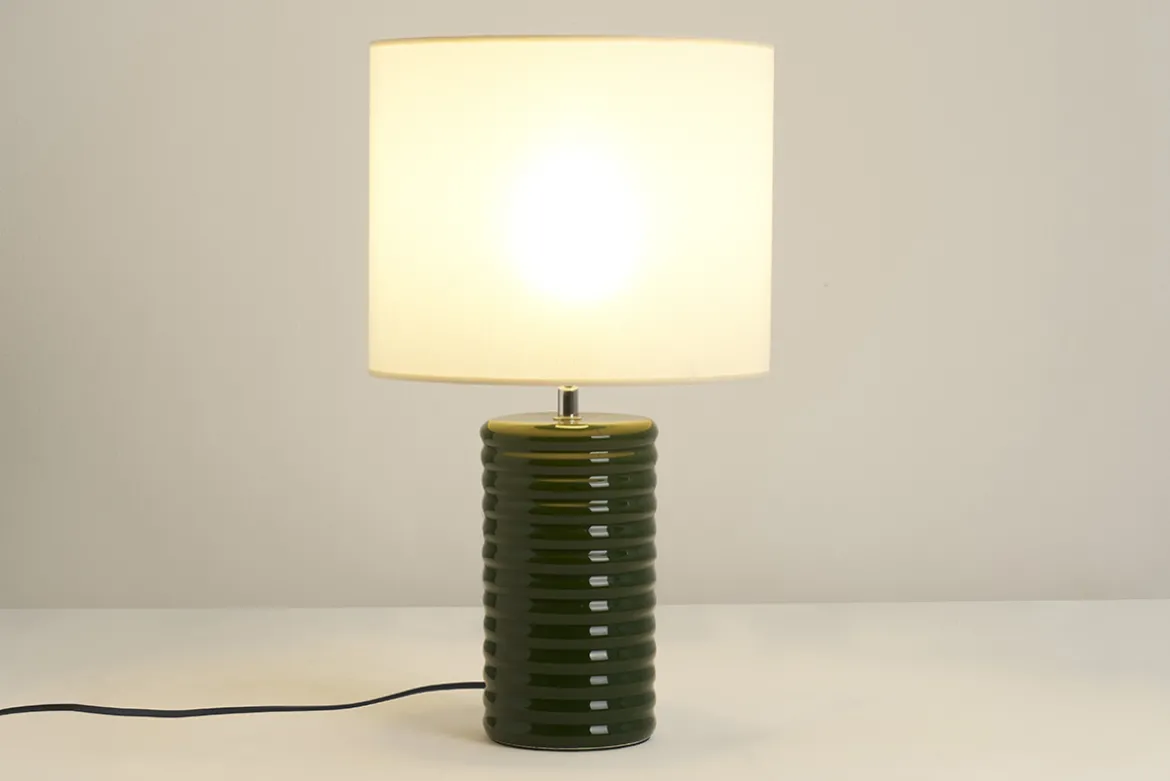 Lampe à poser en céramique émaillée vert foncé et abat-jour écru H53 cm BERRO