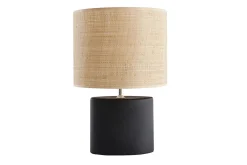 Lampe à poser en céramique noire mat et abat-jour en raphia naturel H40 cm TIGA
