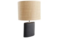 Lampe à poser en céramique noire mat et abat-jour en raphia naturel H40 cm TIGA