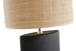 Lampe à poser en céramique noire mat et abat-jour en raphia naturel H40 cm TIGA
